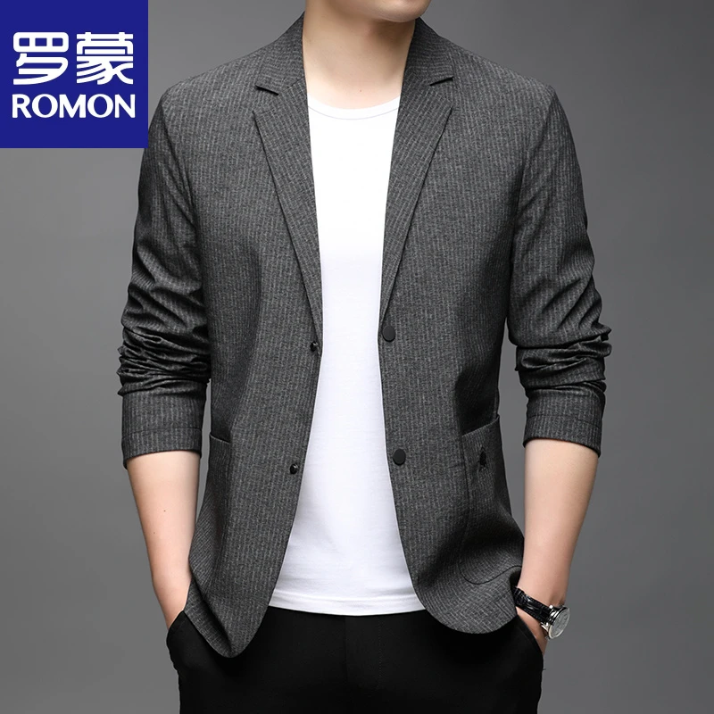 罗蒙春秋季休闲男士西服时尚百搭商务含羊毛外套韩版绅士男西装潮