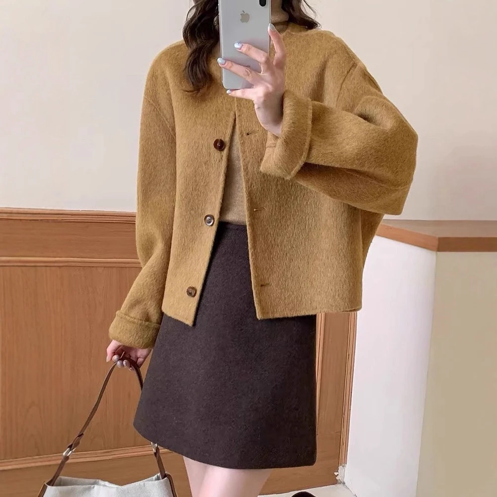 女秋冬毛呢外套秋冬小香风女大衣开衫韩版短款复古时尚气质百搭