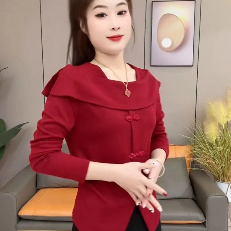 2025早春一字领新款修身百搭时尚设计感一字翻领长袖打底上衣