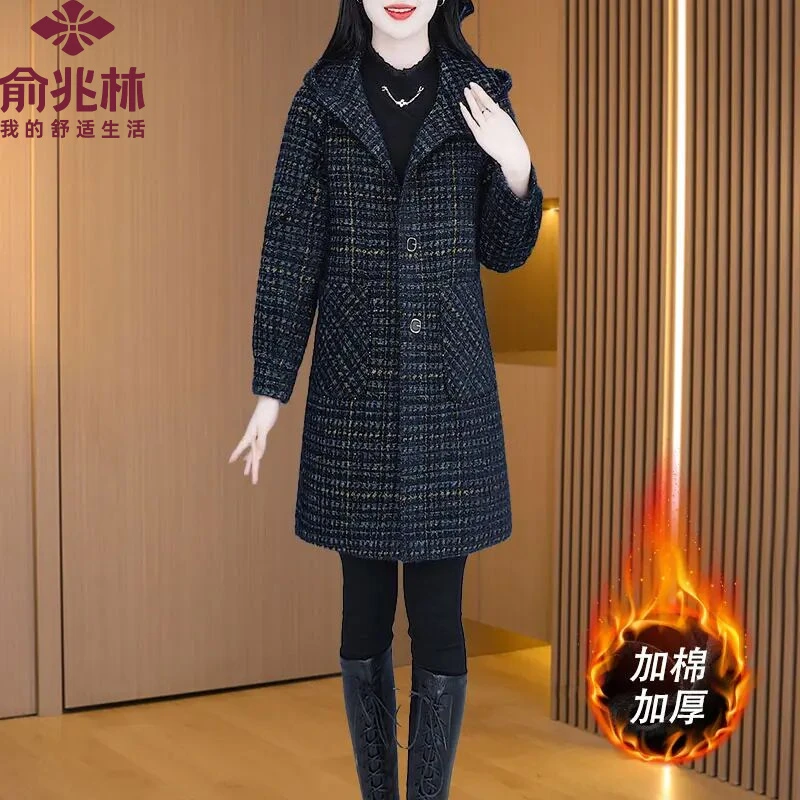 俞兆林新款加棉加厚中长款毛呢外套女H时尚妈妈装气质减龄显瘦