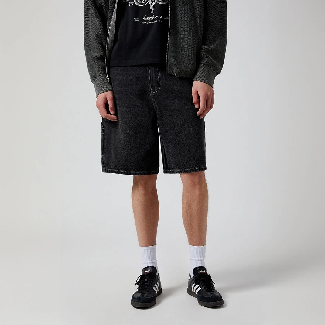 PACSUN2025新款黑色纯棉短裤时尚百搭宽松夏季短裤简约弹力五分裤