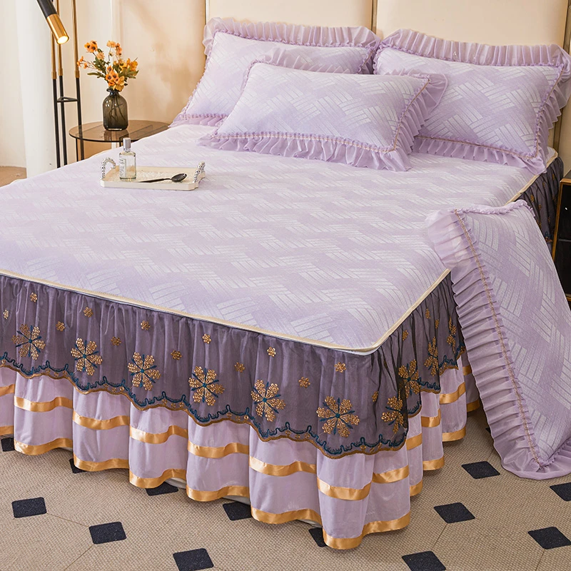 新款凉席提花PE海洋丝可脱卸床裙席三件套夏天专用空调席冰丝席