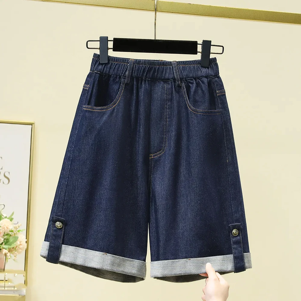 胖mm大码天丝牛仔短裤女夏季薄款冰丝五分裤高腰显瘦宽松阔腿裤潮