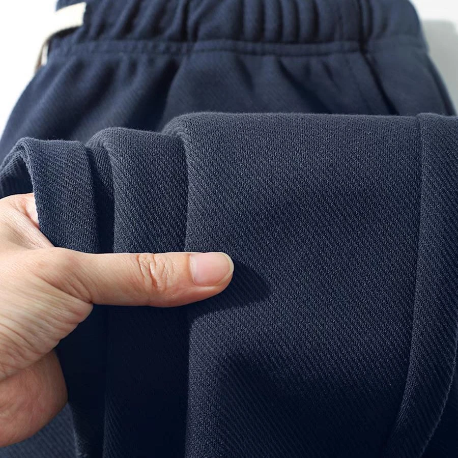 【TQUX港奢男装】藏青色摇粒绒直筒裤子男加厚加绒宽松斜纹休闲卫裤