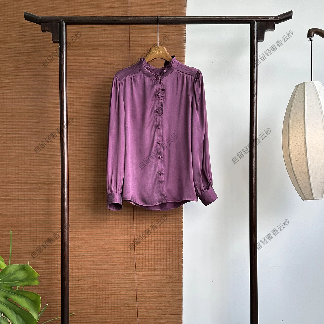 【252323】紫韵  新中式40姆米 雾面油缎衬衫外套