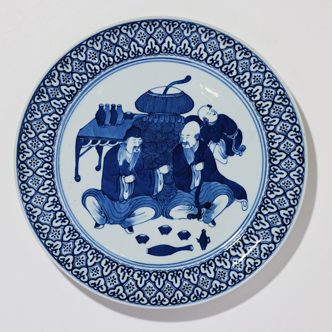 3621清晚期·青花饮中八仙人物故事图大盘【古董拍卖】