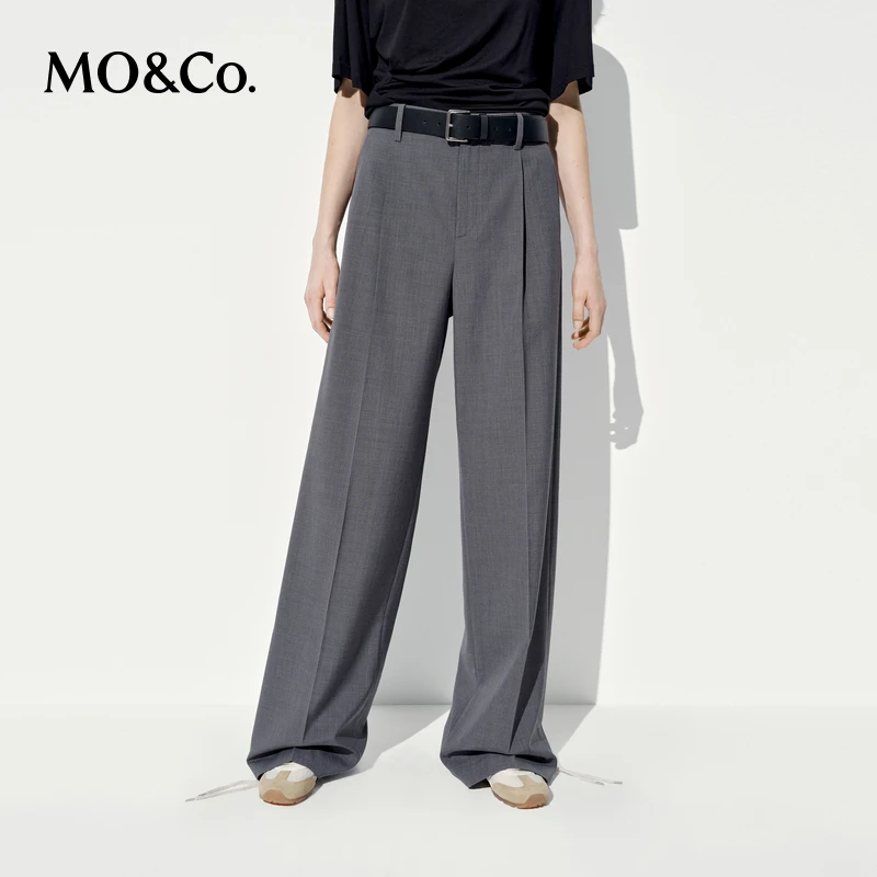 MOCO休闲裤2025夏新品接触瞬间凉感高腰宽松及地直筒MBE2PATT06