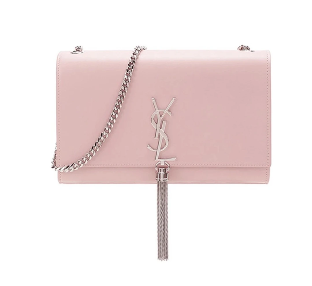 95新 YSL/圣罗兰 YSL/圣罗兰粉银光面链条单肩包