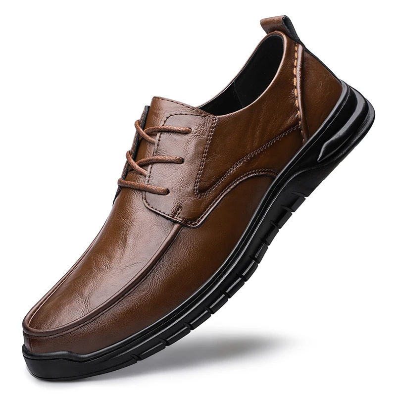 男鞋百搭潮流系带真皮软底舒适休闲皮鞋商务牛皮英伦时尚棕色皮鞋