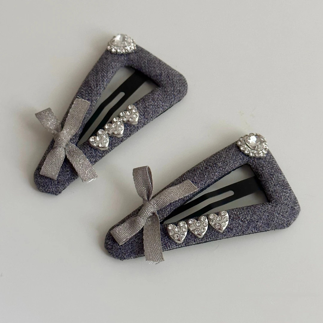 灰色蝴蝶结款三角款掰掰夹头饰发饰女前额侧边夹精致时髦感碎发夹