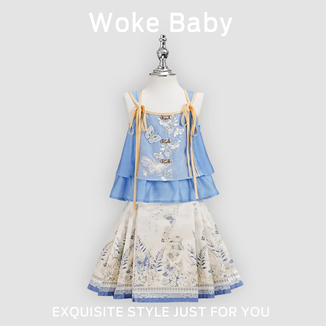 【现货】女童夏季中大童上衣中领套头汉服裙子M5688