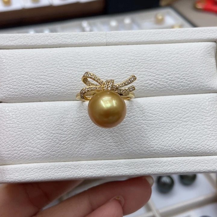 银S925镶嵌戒指海水珍珠金珠11.9