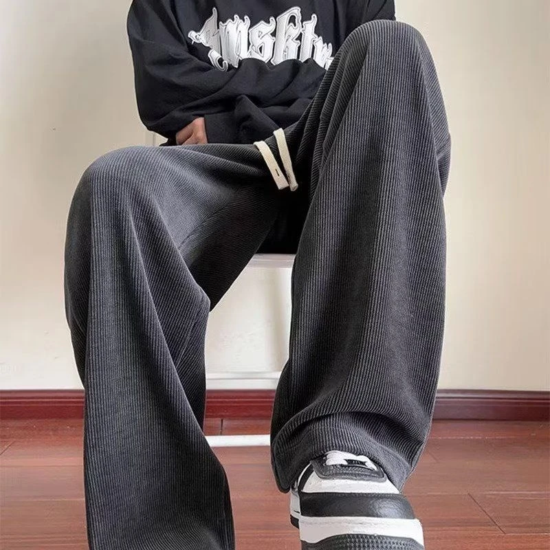 港风深灰色灯芯绒裤子男秋冬款潮牌垂感宽松直筒裤休闲百搭阔腿裤