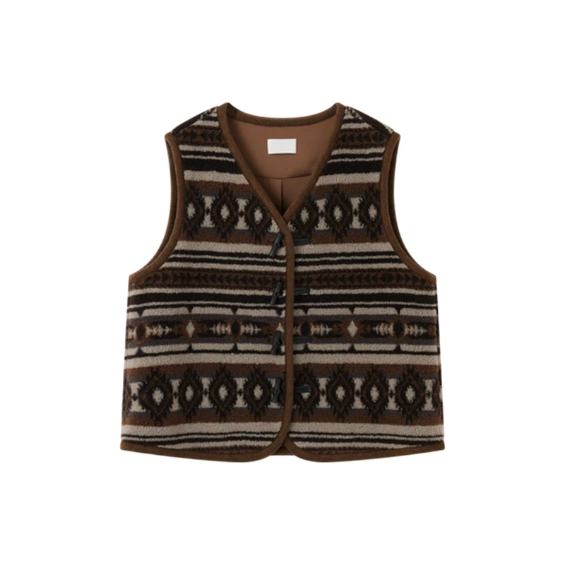 Vena label2025冬复古提花毛绒牛角扣马甲女580dopdop买手店