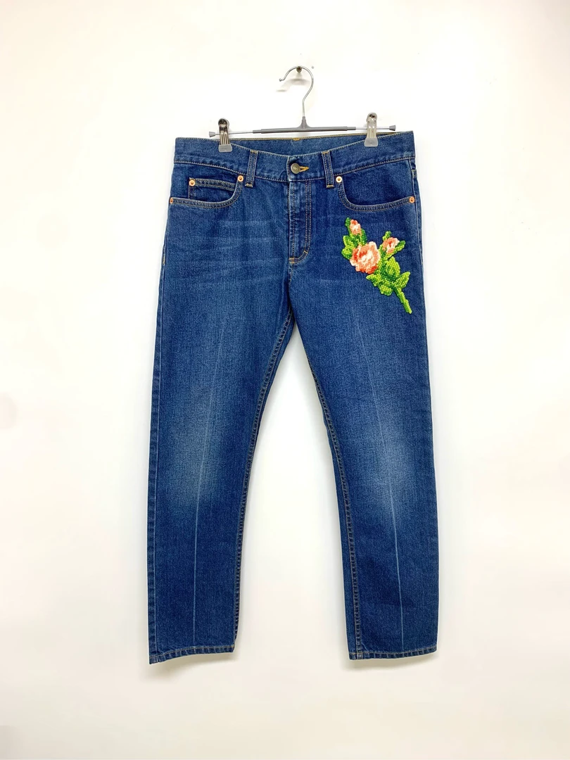 全新未使用  【Gucci】古驰刺绣虎头牛仔长裤/27码 /Y11187759