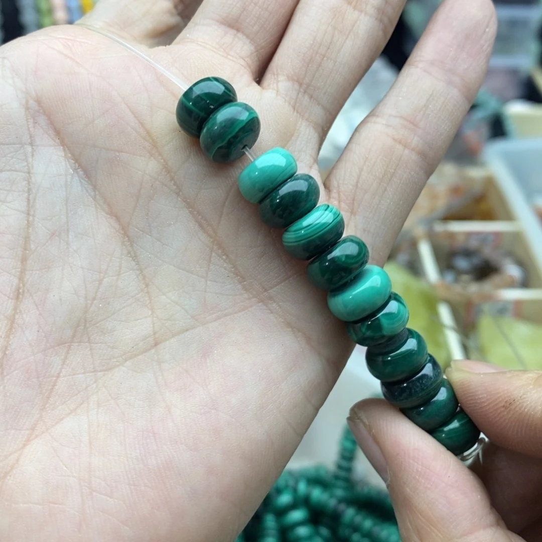 玛瑙/玉髓未镶嵌珠宝半成品五颗天然10mm孔雀石隔片