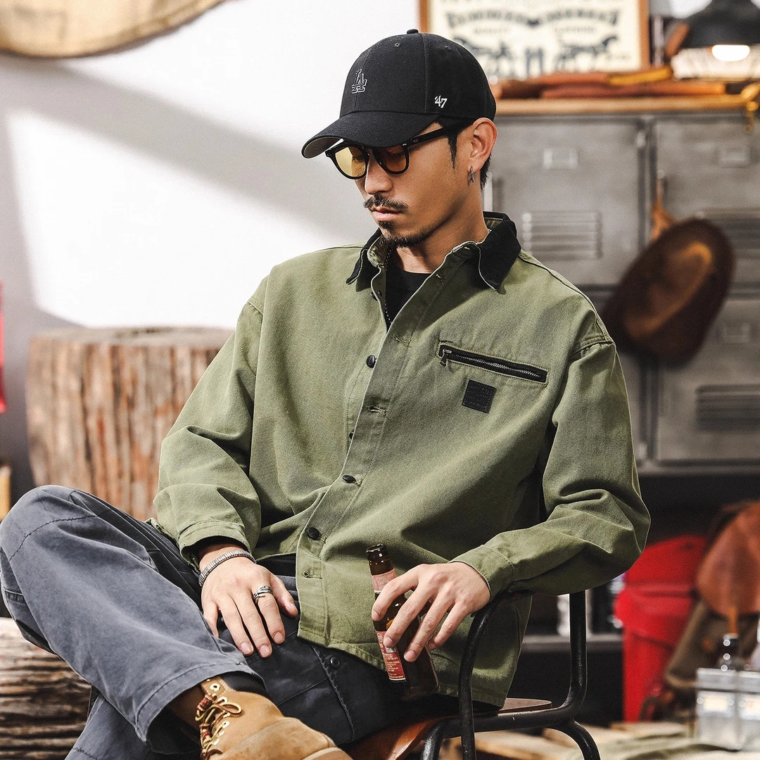 美式复古底特律工装衬衫男长袖秋季新款户外猎装帅气潮牌宽松衬衣