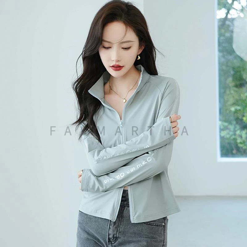冰丝长袖防晒衣女士2025夏季新款户外运动立领防晒服皮肤衫薄外套