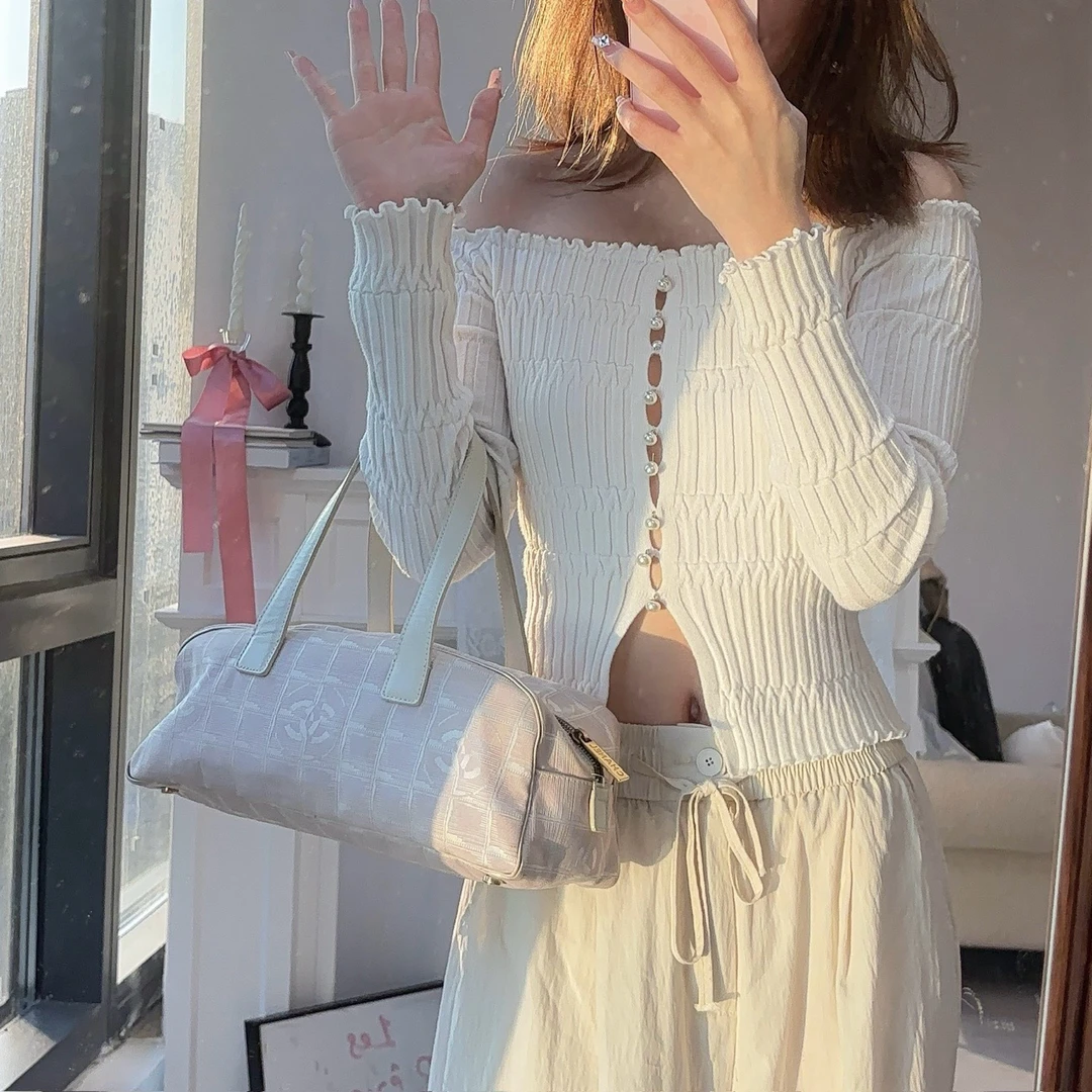 95新 Chanel/香奈儿 chanel复古米色格纹单肩包