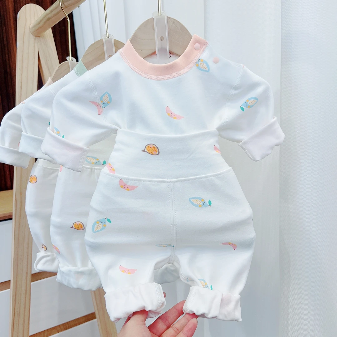 秋冬加厚婴儿舒绒棉A类秋衣新生儿肩开高腰护肚秋衣裤婴幼儿秋冬