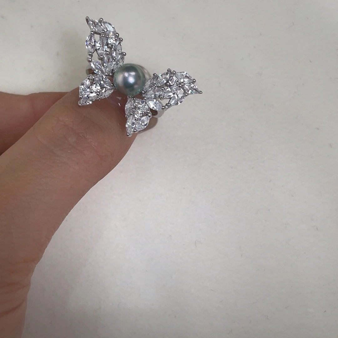 银S925镶嵌戒指海水珍珠