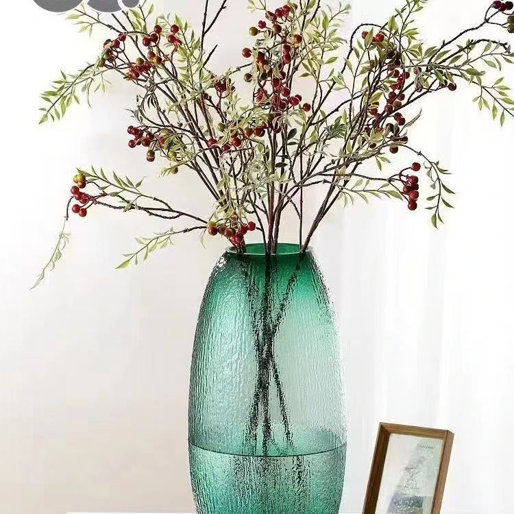 席淼菩提浮雕加厚玻璃花瓶水培富贵竹客厅腊梅家居插花摆件