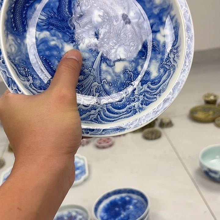 瓷片墨龙吸水大胡乘景德镇