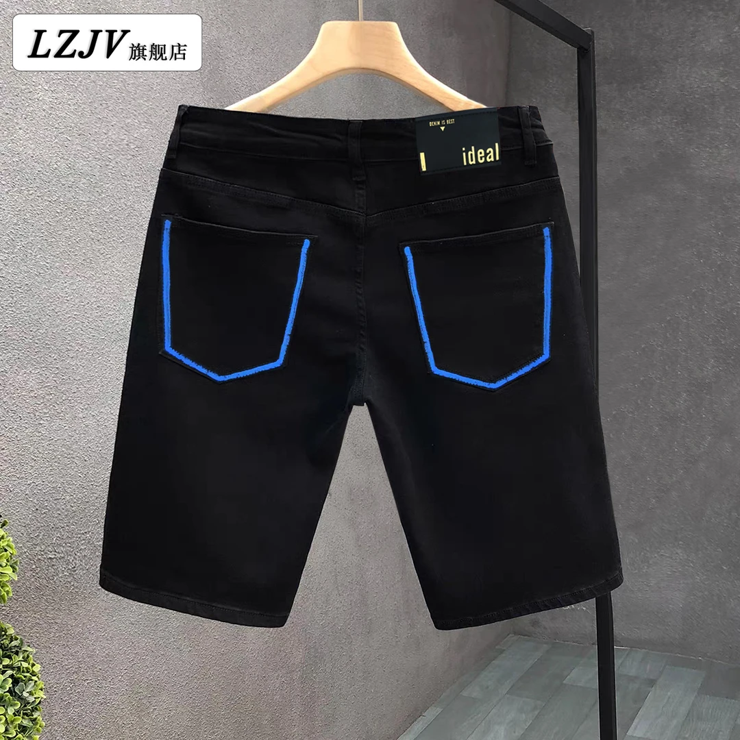 欧洲站高品质男士黑色牛仔短裤2025夏季薄款潮牌修身弹力五分裤子