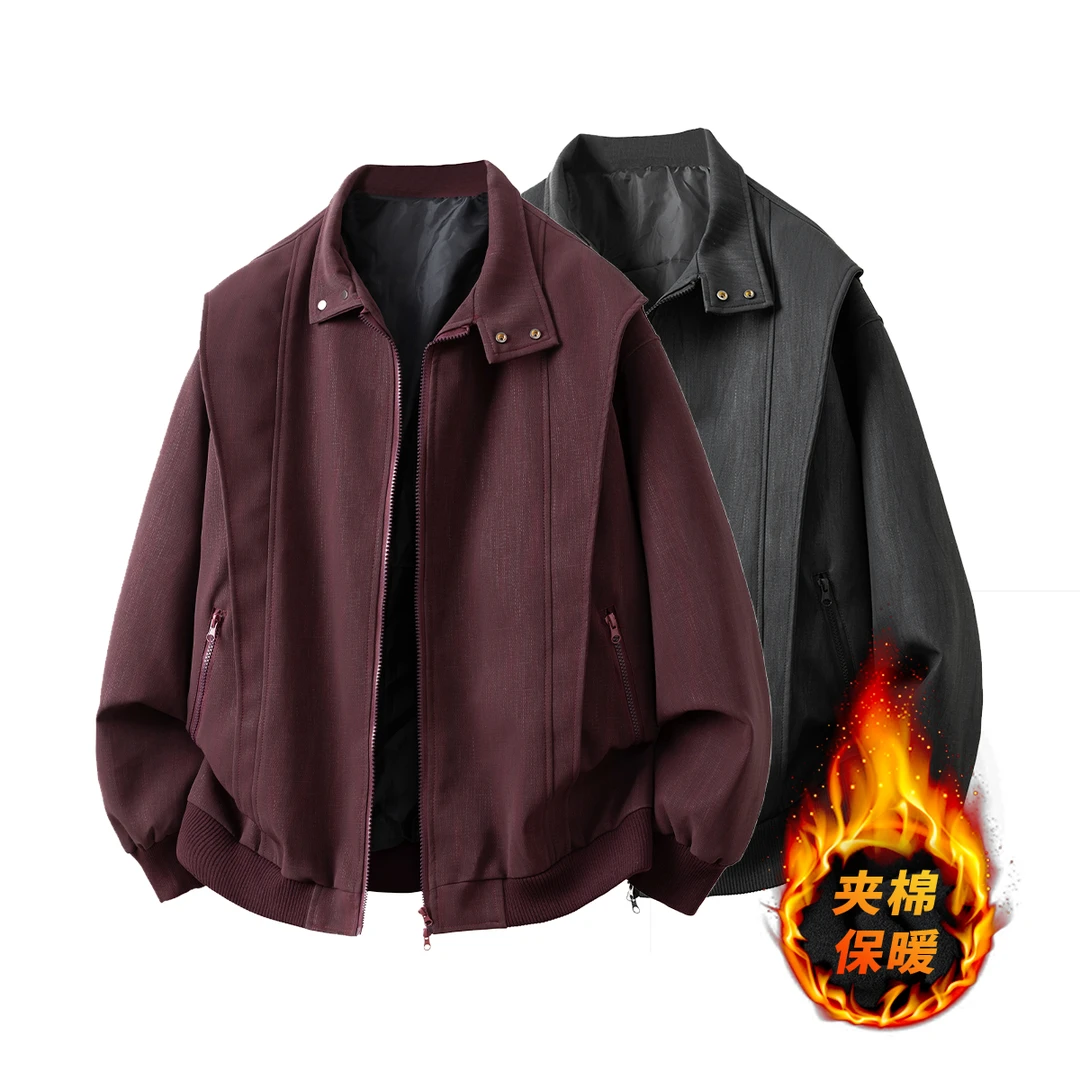 美式宽松加棉男士外套防风PU皮翻领夹克男款痞帅休闲XHBPY029803