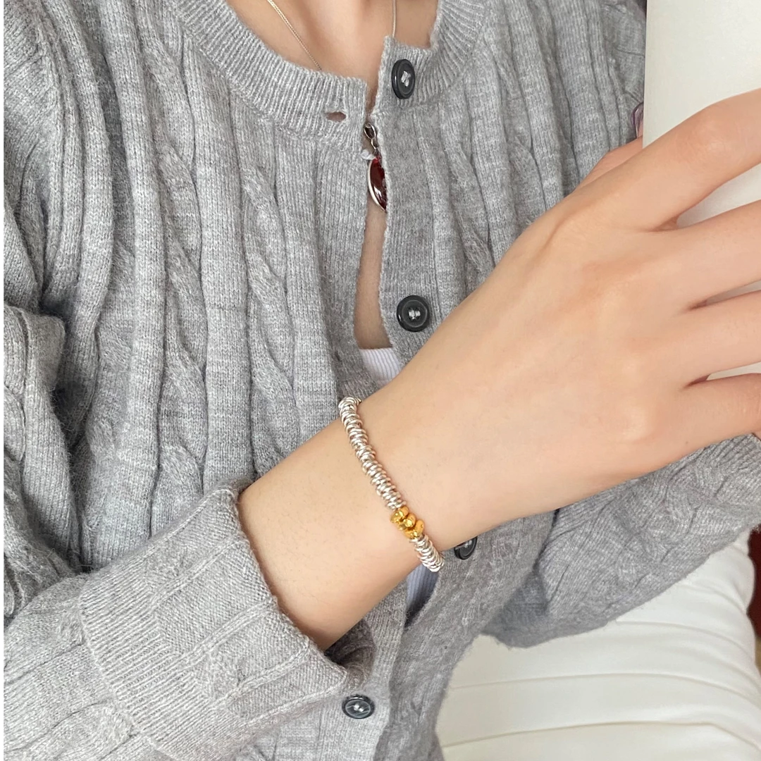 925银手链 万西西·韩系甜酷风s925银金色奶酪碎银子手链·带延长