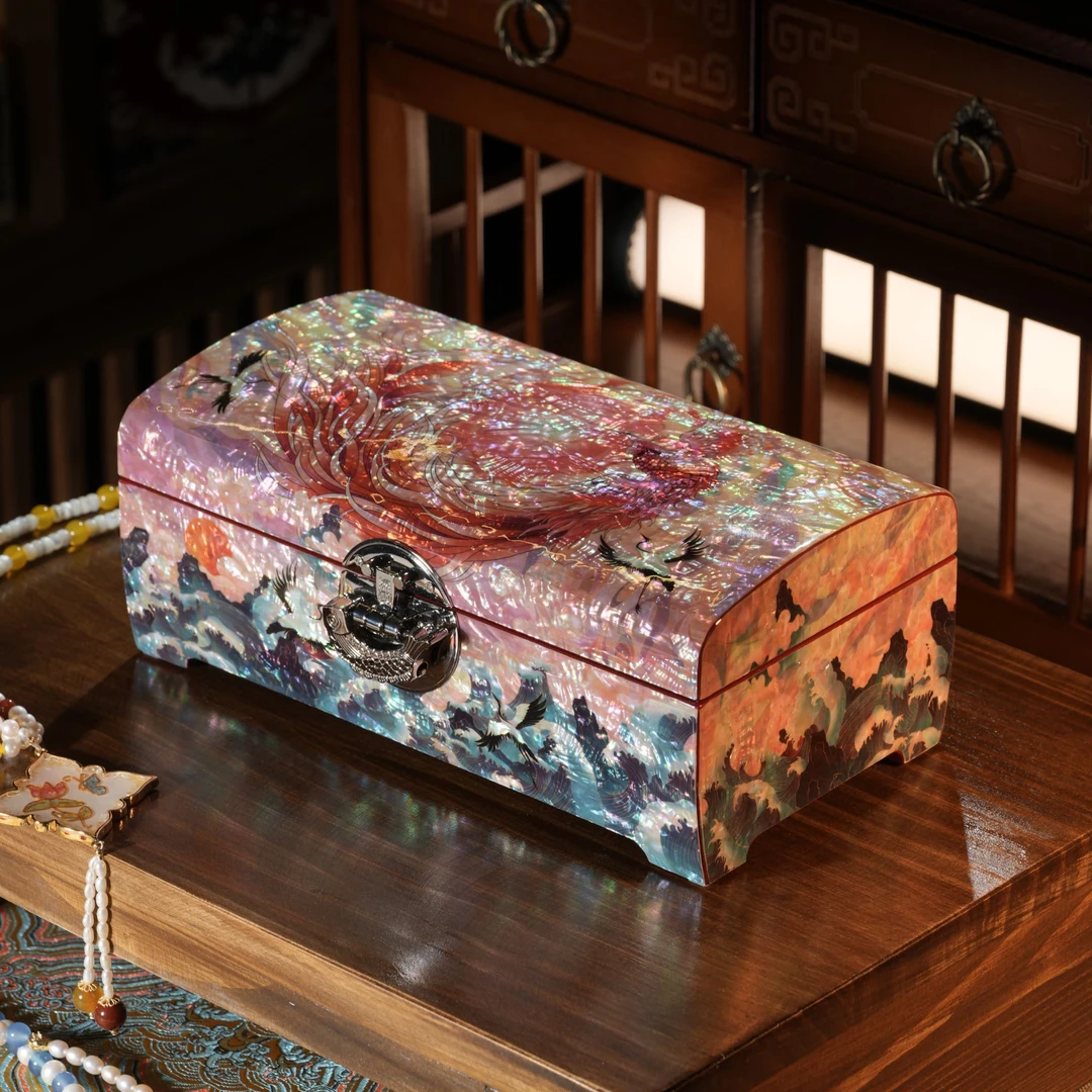 首饰盒/箱 涅槃重生凤凰大款螺钿漆器首饰盒结婚礼物新婚首饰盒