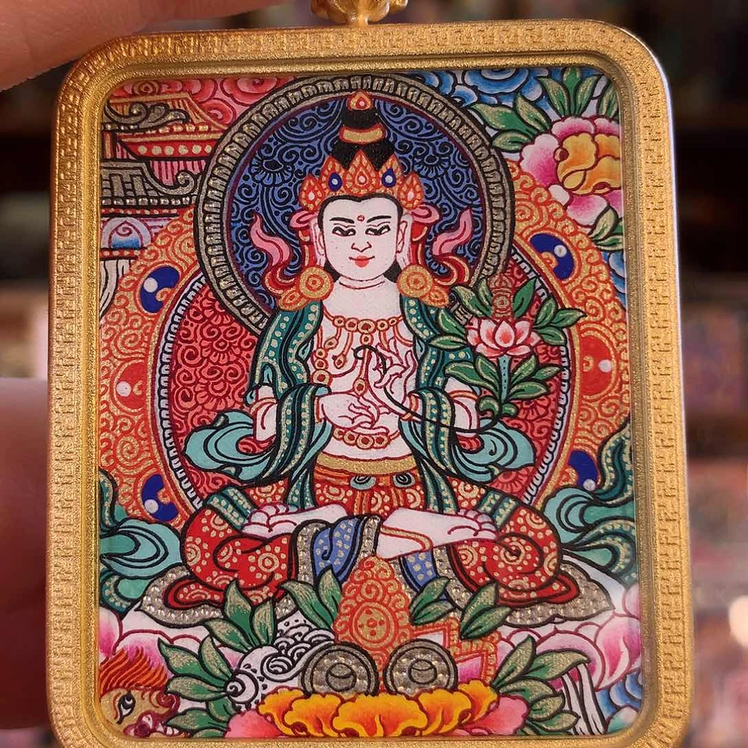 摄***骑吊坠热贡纯手绘唐卡大势至