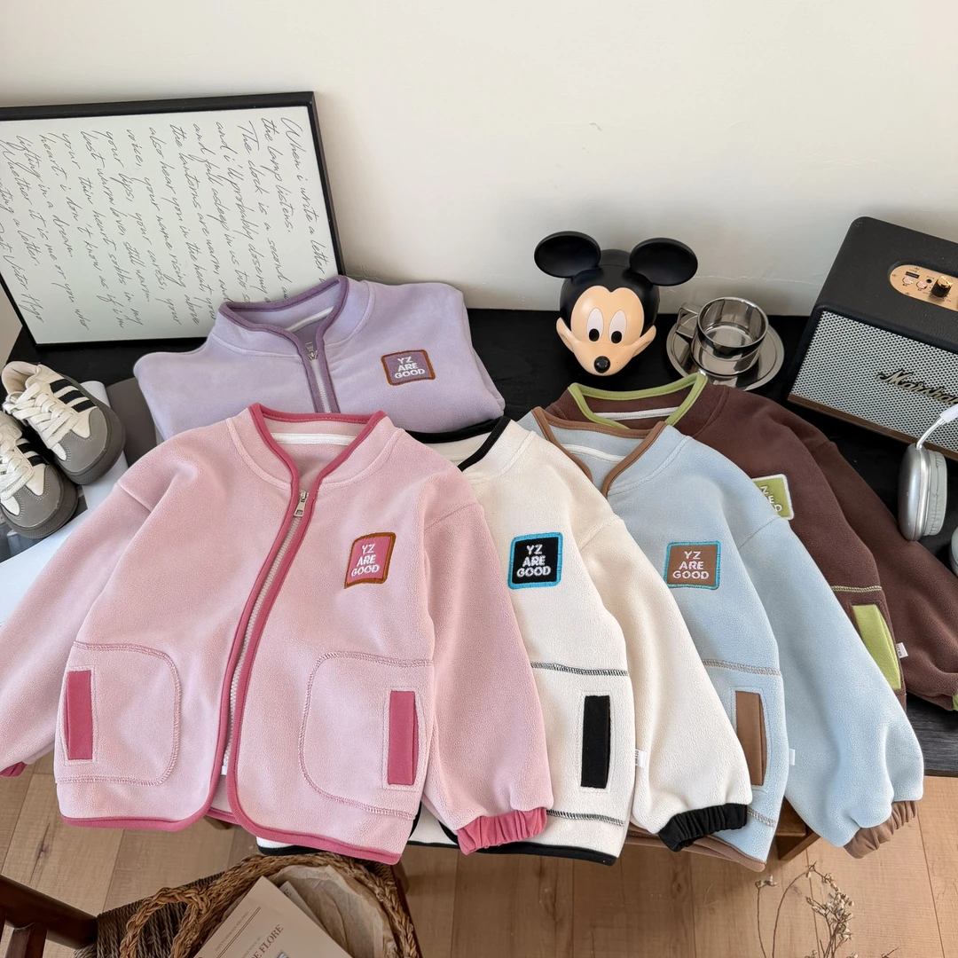 冬季新款男童女童儿童加厚奥粒绒校服神器刺绣上衣长袖外套