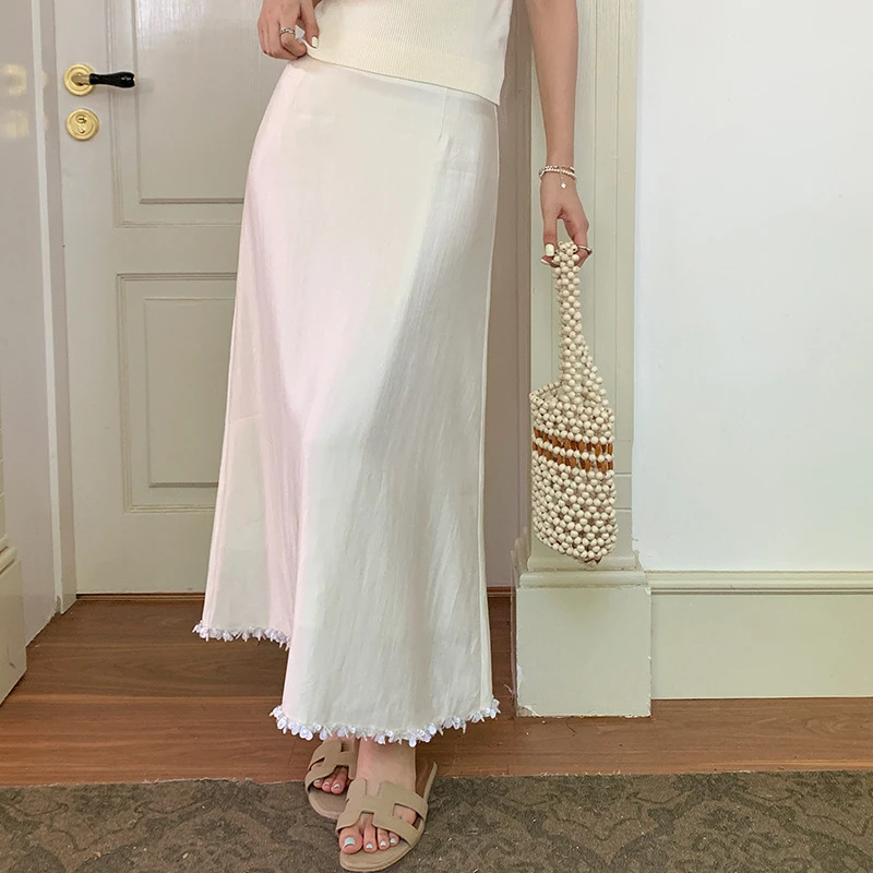 显瘦夏季高腰百搭时尚复古女装半身裙夏款法式文艺复古气白色裙子