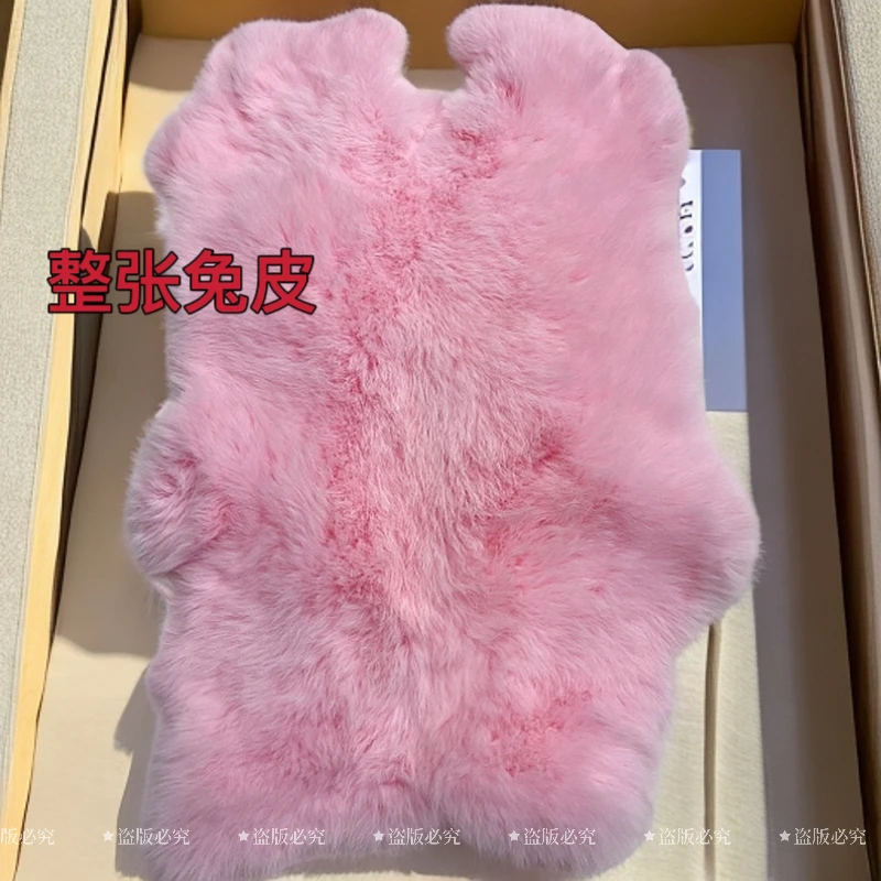 特价粉色真兔毛整张大尺寸手工DIY饰品扶手箱护腰膝手拿包袖口皮