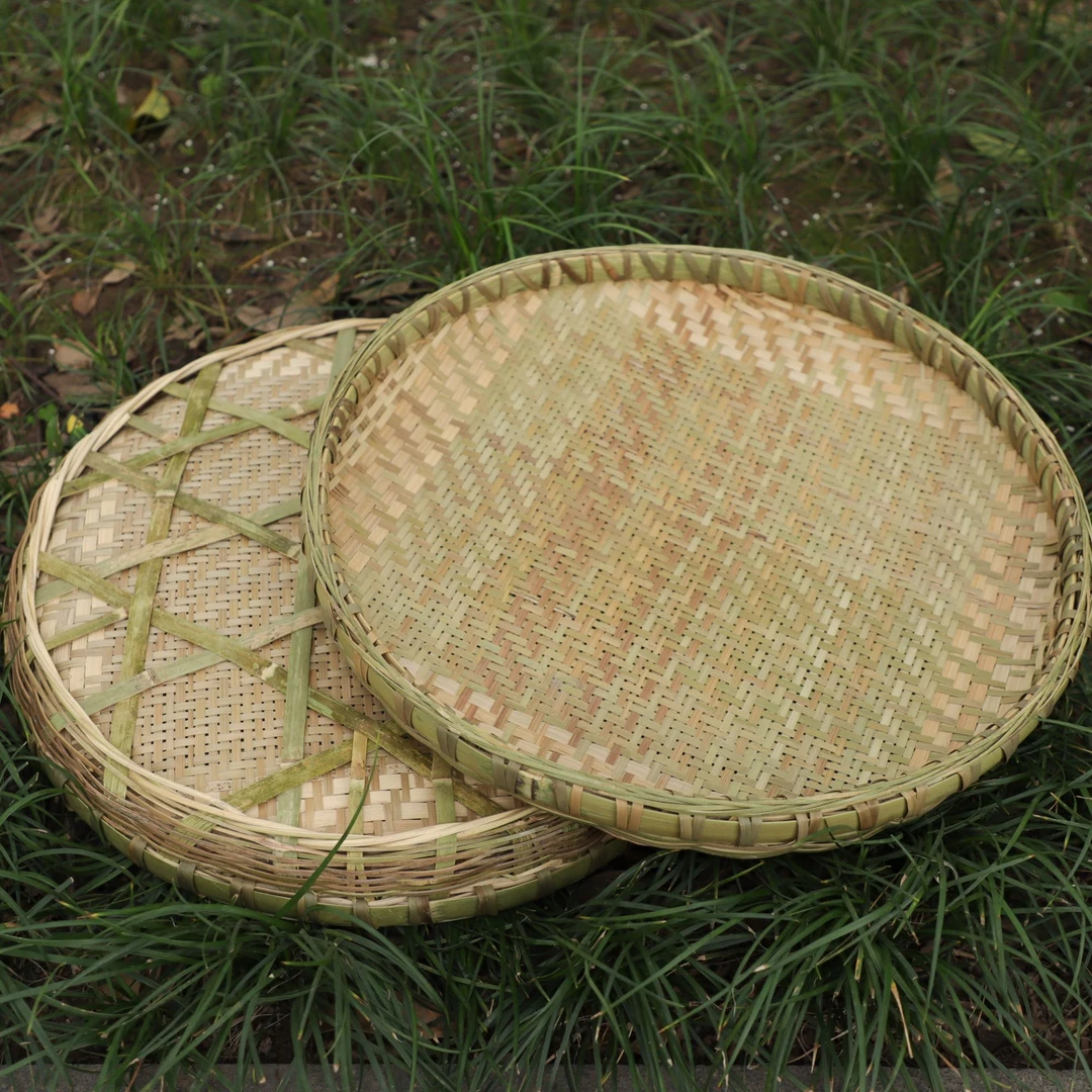 手工竹编制品有孔筛子过滤晾晒两用带孔筛子靑篾锁边竹编晾晒簸箕