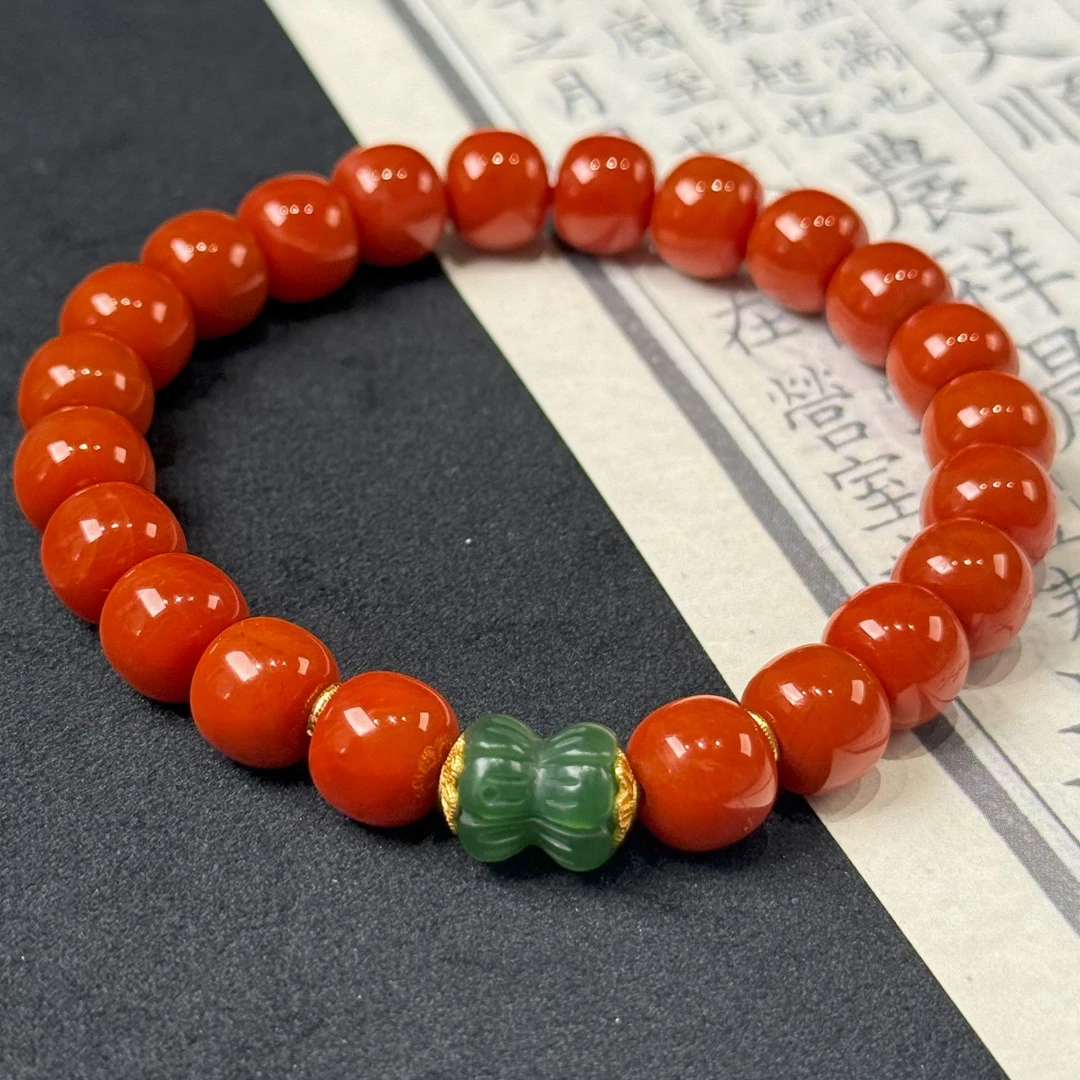 【禧┃念】南红瓦西老型双头莲手串9mmYYX0007（多样性发一）