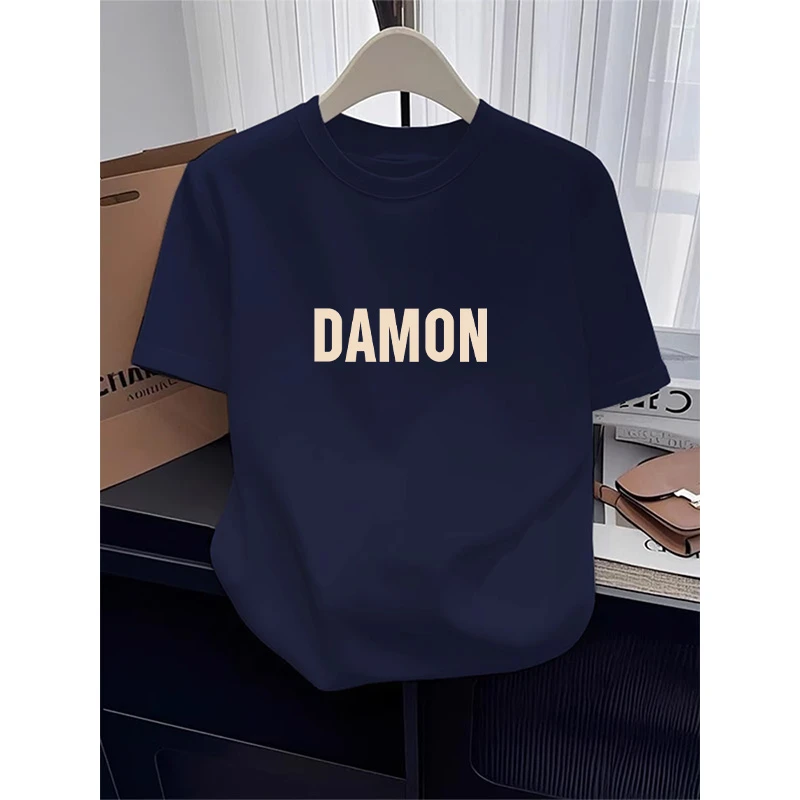 2025新款藏青色正肩纯棉短袖t恤女小众时尚百搭减龄上衣夏季潮牌