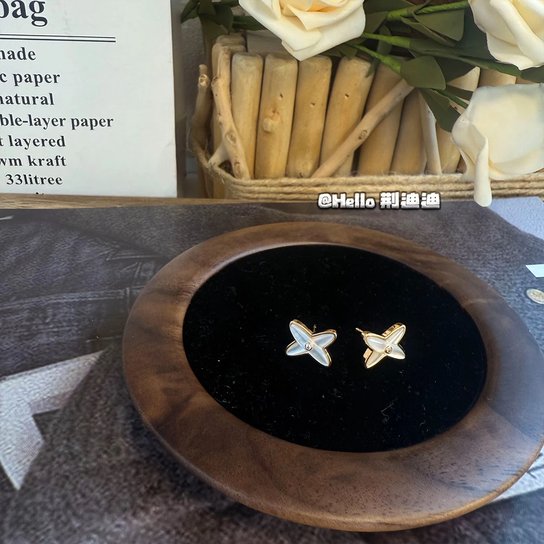 铜合金贝壳耳饰 铜合金白贝交叉简约耳钉RS-1022