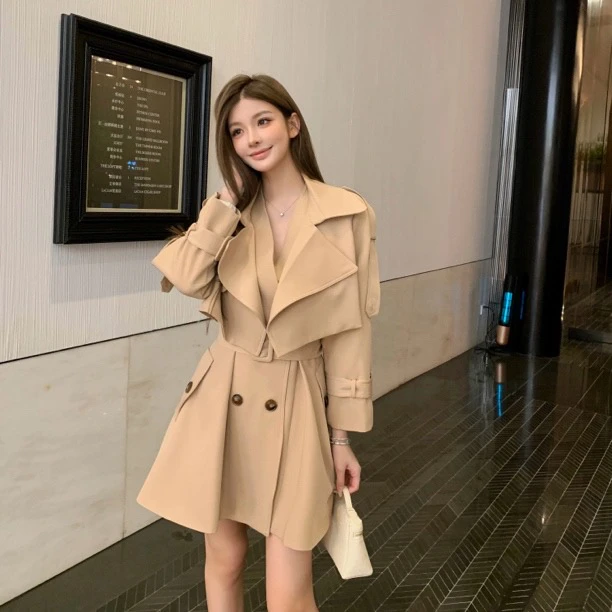 FAY【时尚主编】小众设计收腰韩范高级翻领两件套风衣连衣裙套装