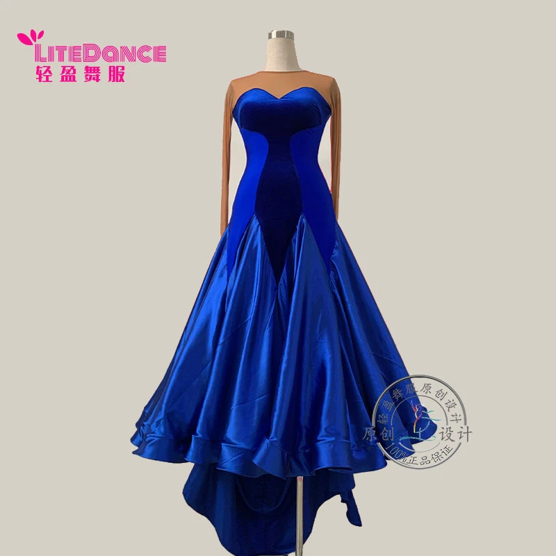 轻盈舞服 摩登舞蹈专用连衣裙带抹胸型长裙舞服短袖礼服国标舞