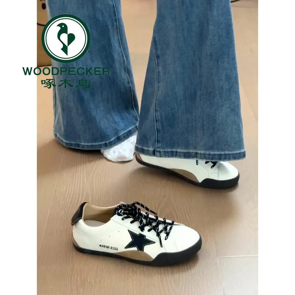 啄木鸟星星小白鞋女2025新款夏季软底休闲板鞋百搭德训鞋运动鞋子