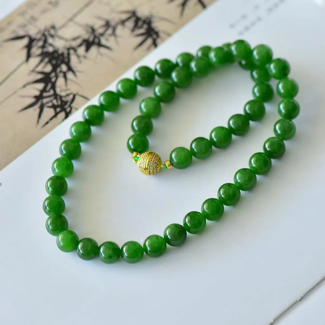 天然和田玉碧玉项链 妈妈链 10mm约 时尚大气