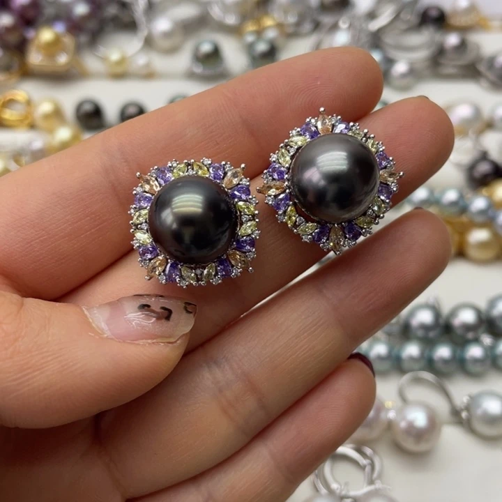 海水珍珠耳饰银S925镶嵌