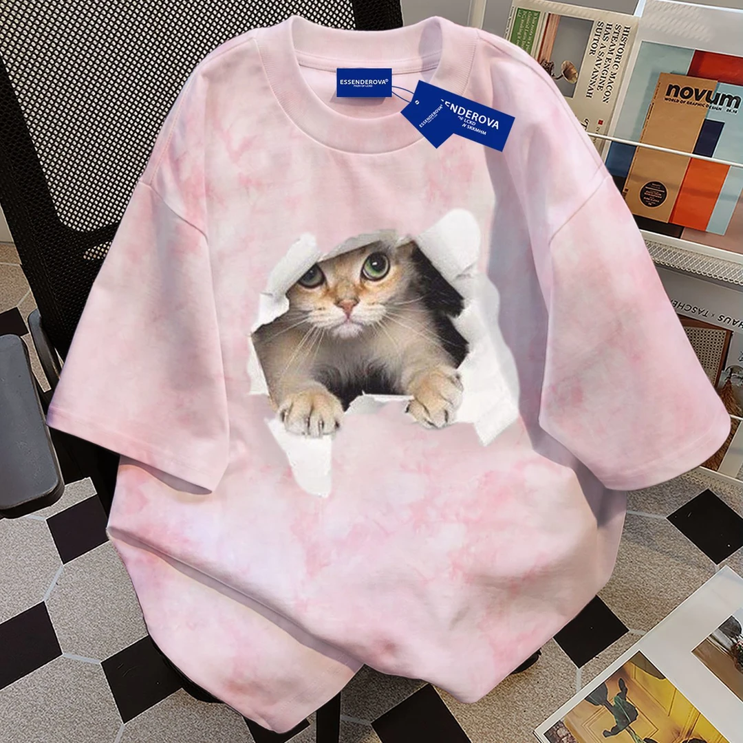 100%纯棉极简个性高级感扎染短袖t恤男女夏季宽松圆领情侣上衣ins