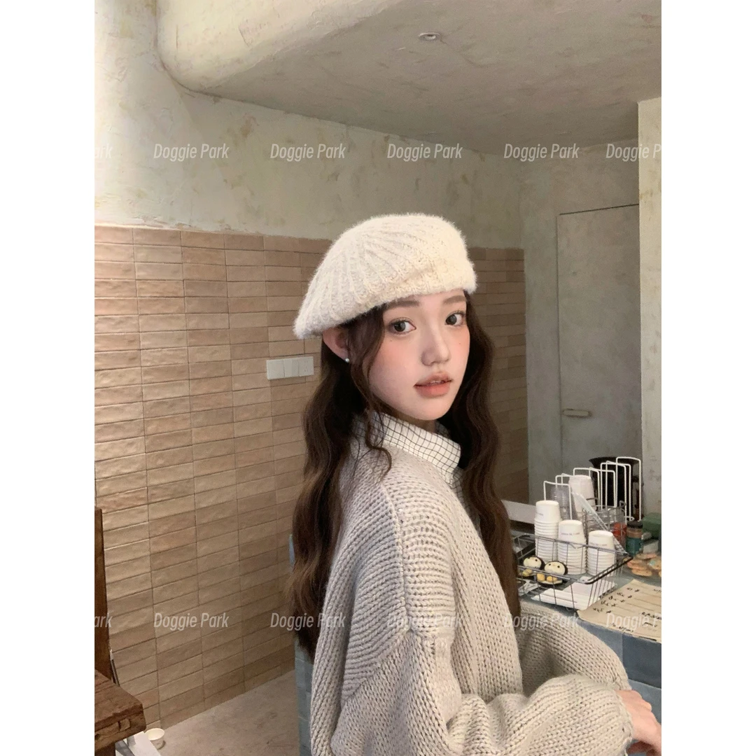 狗狗公园｜高温定型～纯色不规则条纹贝雷帽子女秋冬百搭休闲显脸小