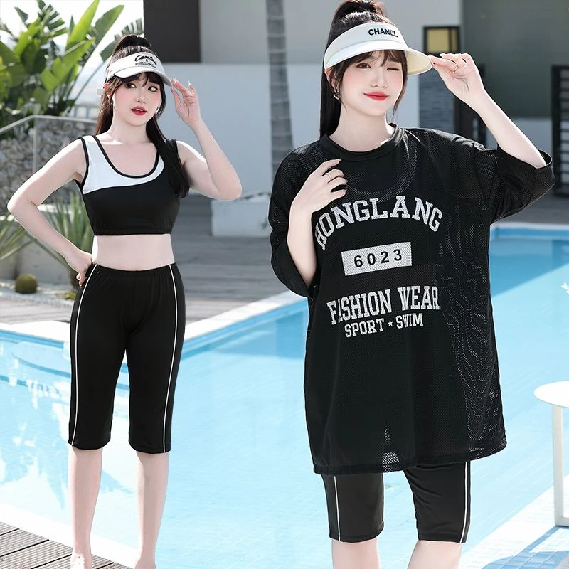 大码泳衣女胖mm200斤分体长袖罩衫五分裤遮肉大胸运动泳装