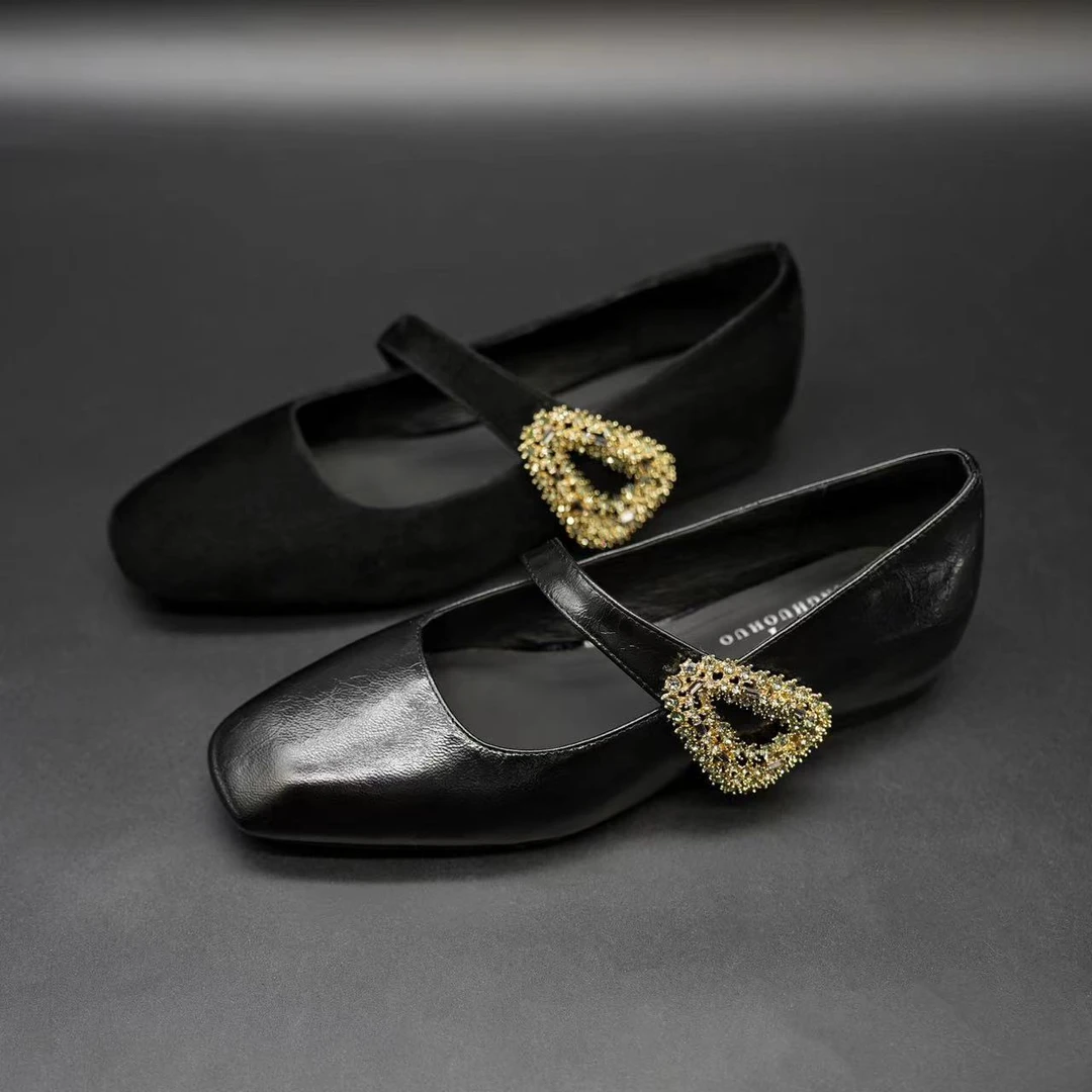 【Dhh】跟高3cm•牛皮/羊猄•内增高玛丽珍鞋一字带水钻浅口单鞋