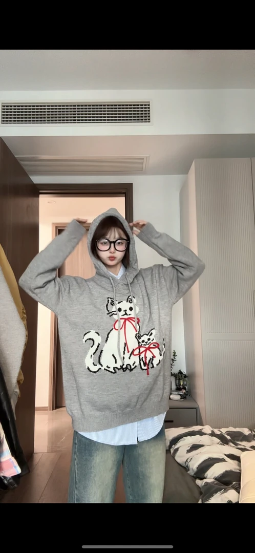 「清」小猫咪毛衣连帽010