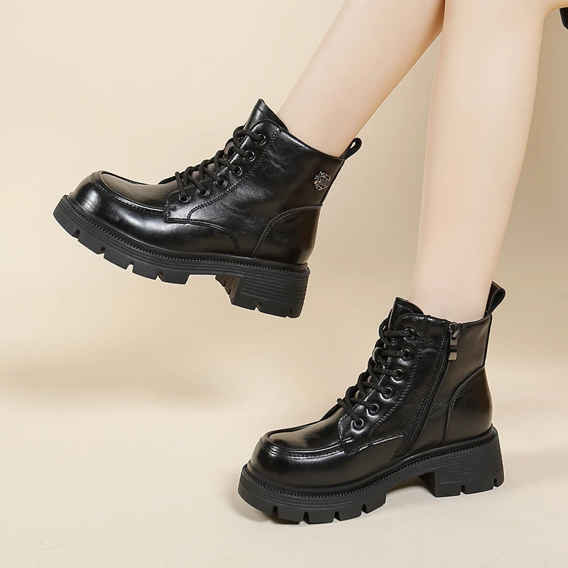 头层牛皮马丁靴女真皮英伦风2025年爆款秋冬季加绒厚底中筒短靴女